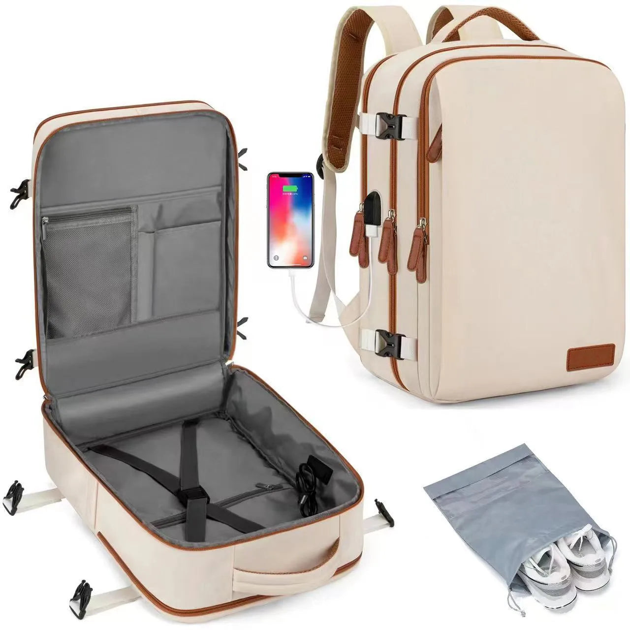 Travel Backpack 40x20x30 Cabin Plane Waterproof Expandable Weekender Laptop With USB Port Ryanair Carry-On Women Men Backpack