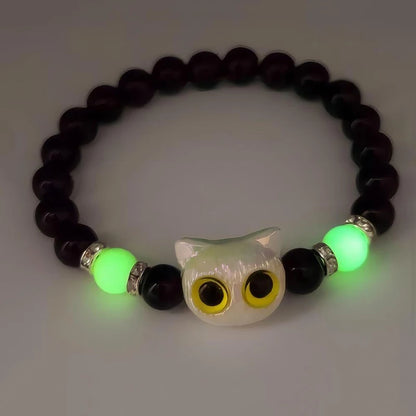Cute Big Eye Cat Luminous Bracelets For Women Cartoon Animal Pendant Beaded Hand Chain Friendship Couple Bracelet Jewelry Gift