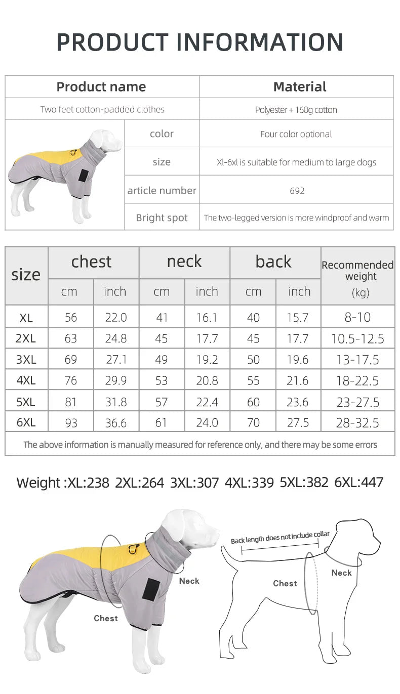 Big Dog Jacket Winter Warm Dog Clothes for Medium Large Dogs Waterproof Pet Coat Labrador Costume Golden Retriever Vest Overalls