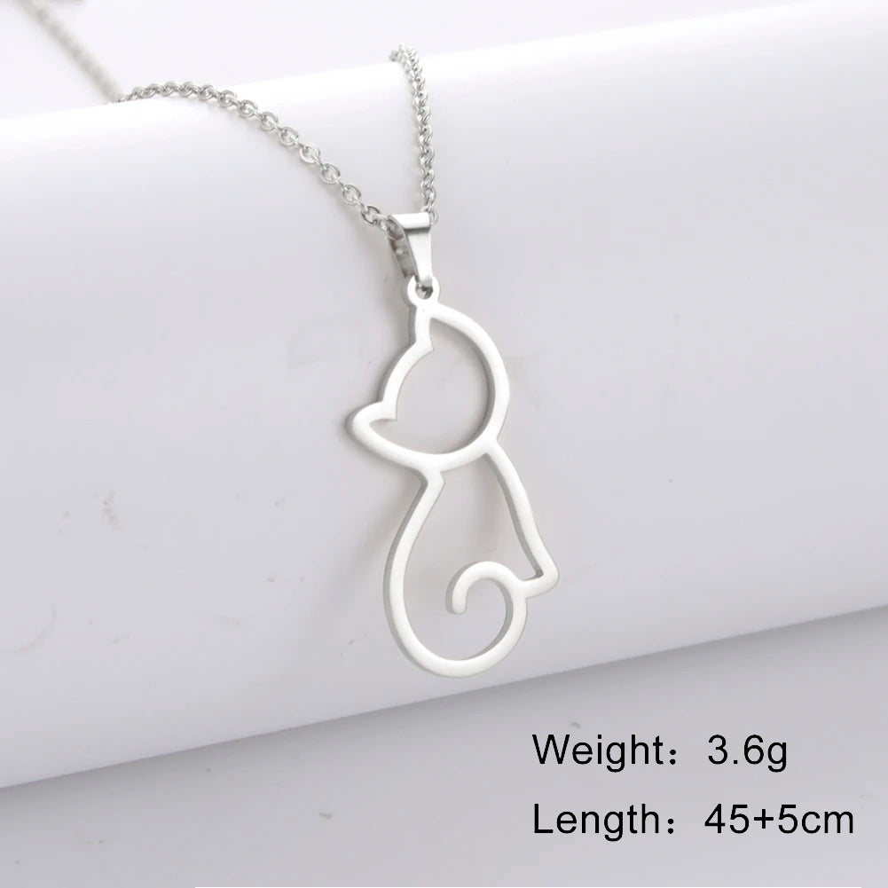 Unift Lovely Cat Pendant Necklace for Women Girl Stainless Steel Neck Chain Choker Pet Kitten Animal Kid Daughter Jewelry Gift