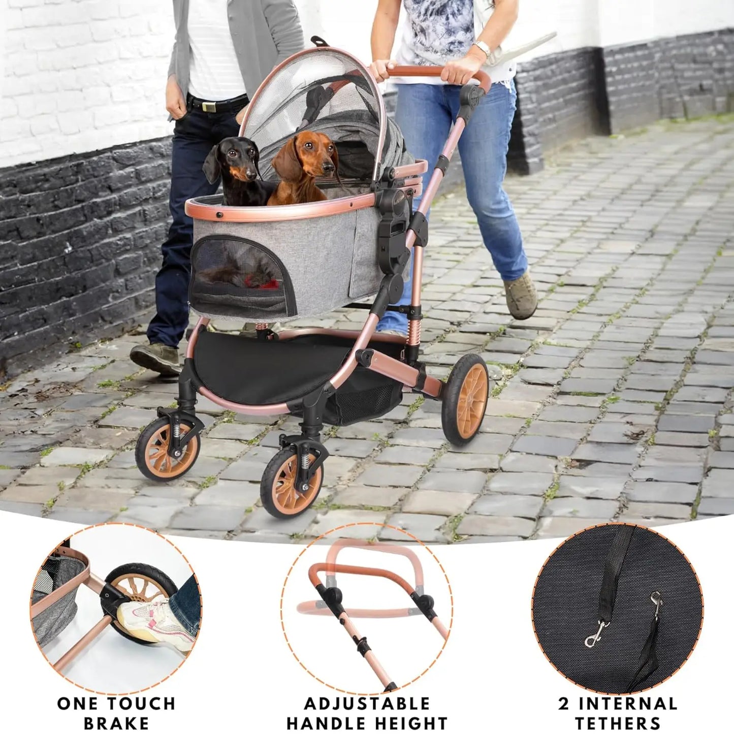 Folding 4 Wheels Dog Trolley Pet Jogger for Small Medium Dogs Travel