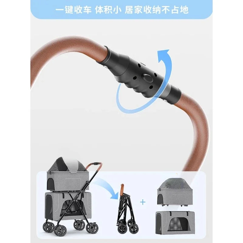 Lightweight folding portable cat dog pet cart car dog cat double cart bag can be separated