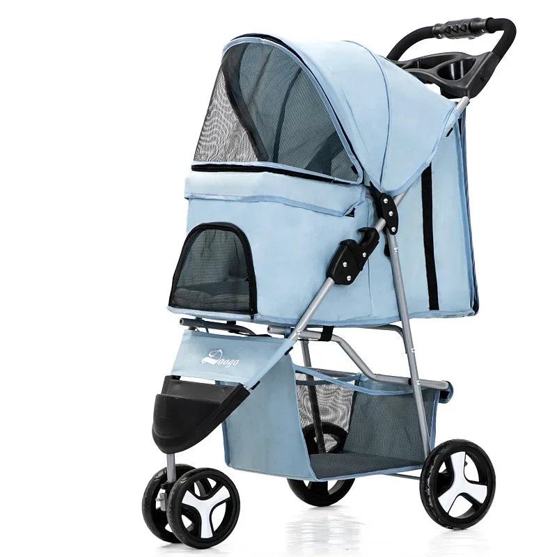 Lightweight Folding Pet Trolley Cat, Dog and Cart Three-wheeled Pet Cart Go Out Cart Supplies Dog Stroller