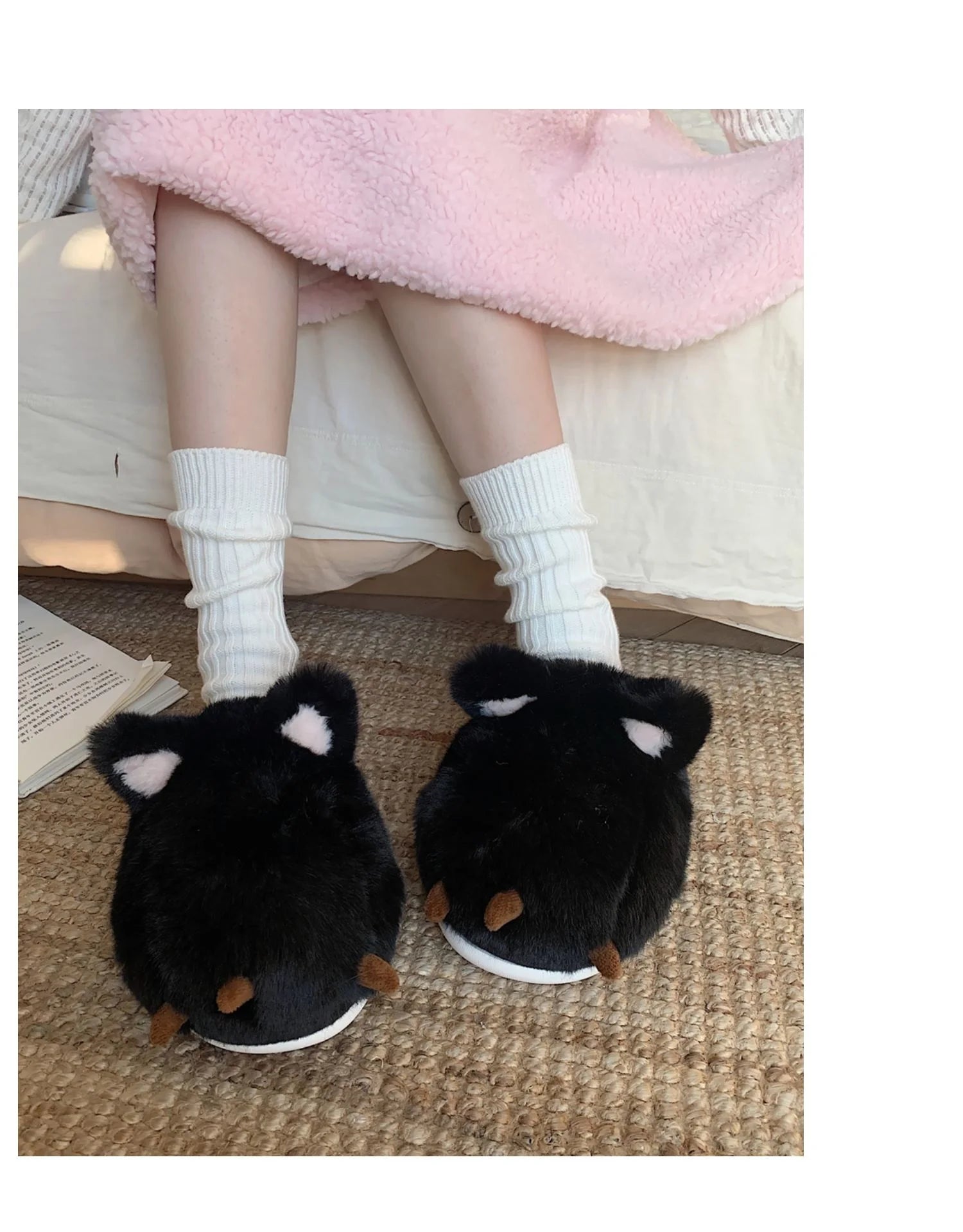 Cute Warm Cat Paw Cotton Slippers For Women's 2022 Winter Home Plush Anti-skid Slipper Funny Household Shoes