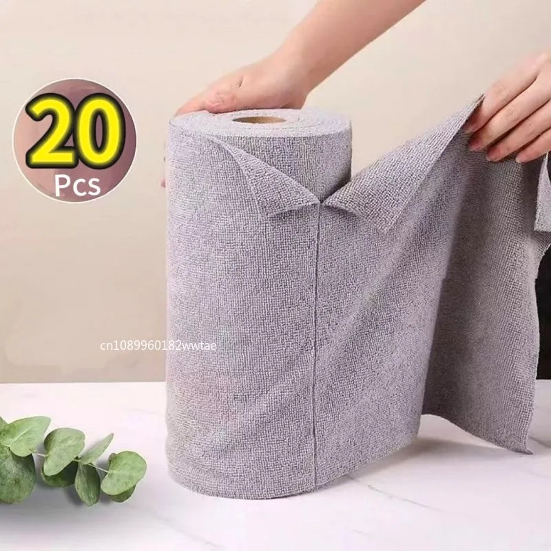 20個/ロール 再利用可能クリーニングワイプ 家庭用キッチンクロス マイクロファイバータオルロール ディッシュラグ ウォッシュペーパータオル交換用