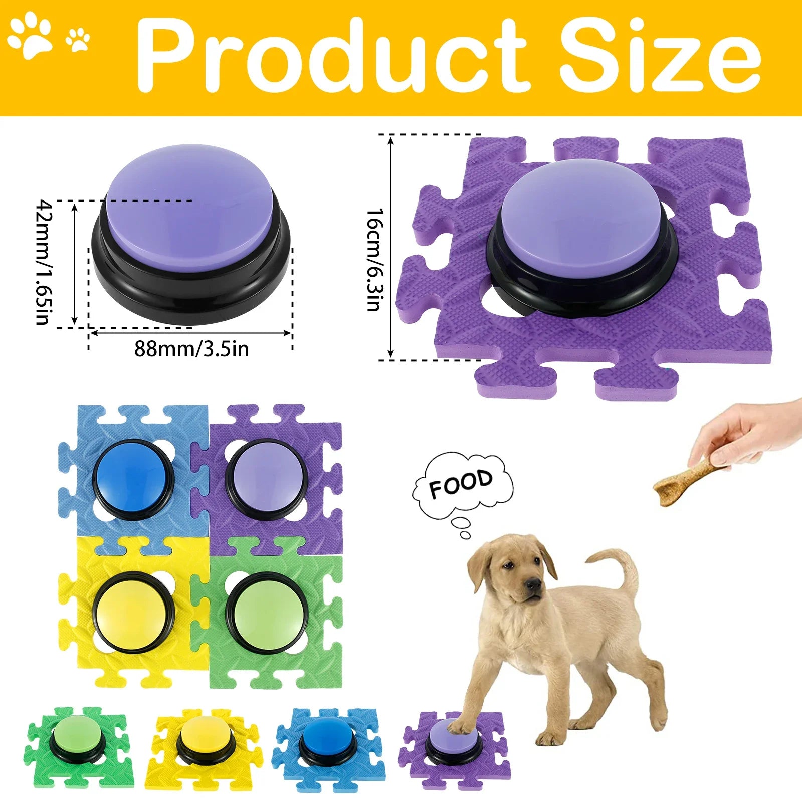 4Pcs Dog Talking Button Recordable Training Buttons for Dogs Talking Dog Buzzer with Anti-Slip Pad 30 Seconds Voice Recording