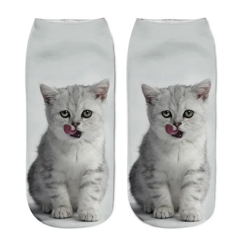 New 3D Print Funny Cute Cartoon Kitten Unisex Creative Colorful Multiple Cat Face Happy Low Ankle Socks For Women Dropship