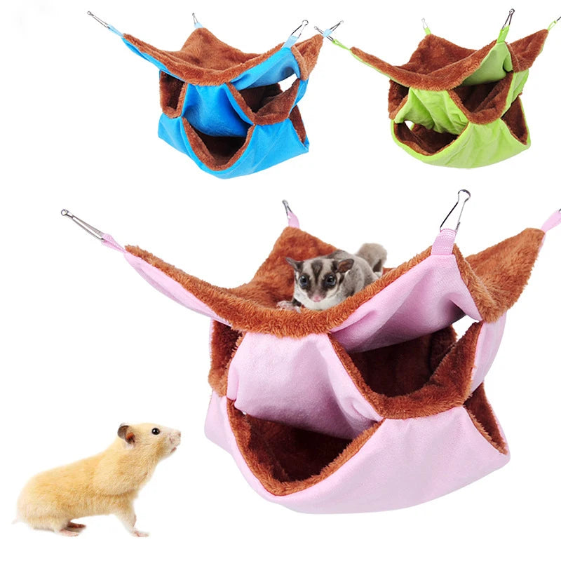 Solid Color Winter Pet Hammock Double Layer Thick Plush Hamster Hammock Chinchilla Guinea Pig Ferret Sleeping Bag Hamster Cage