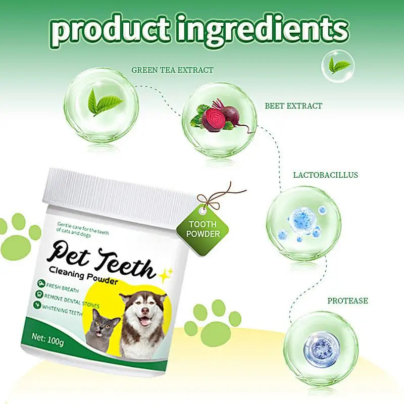 Food grade canine tooth cleaning powder, advanced care 100g formula, small and medium-sized canine tooth powder