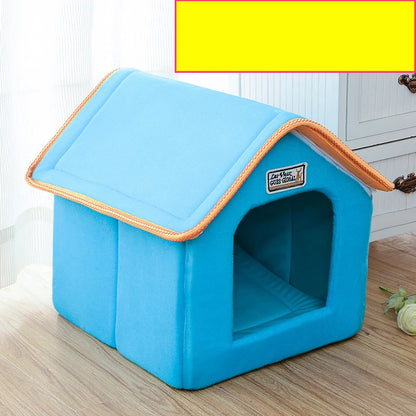 Foldable Winter Dog House Bed – Soft Leopard Print Pet Kennel