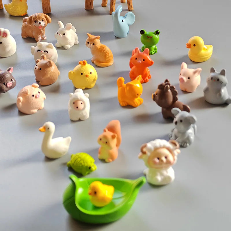 10PCS Dog Squirrel Fox Rabbit Sheep Duck Pig Cat Horse Frog Turtle Snake Koala Figurine Miniature Fairy Garden Decor Accessories