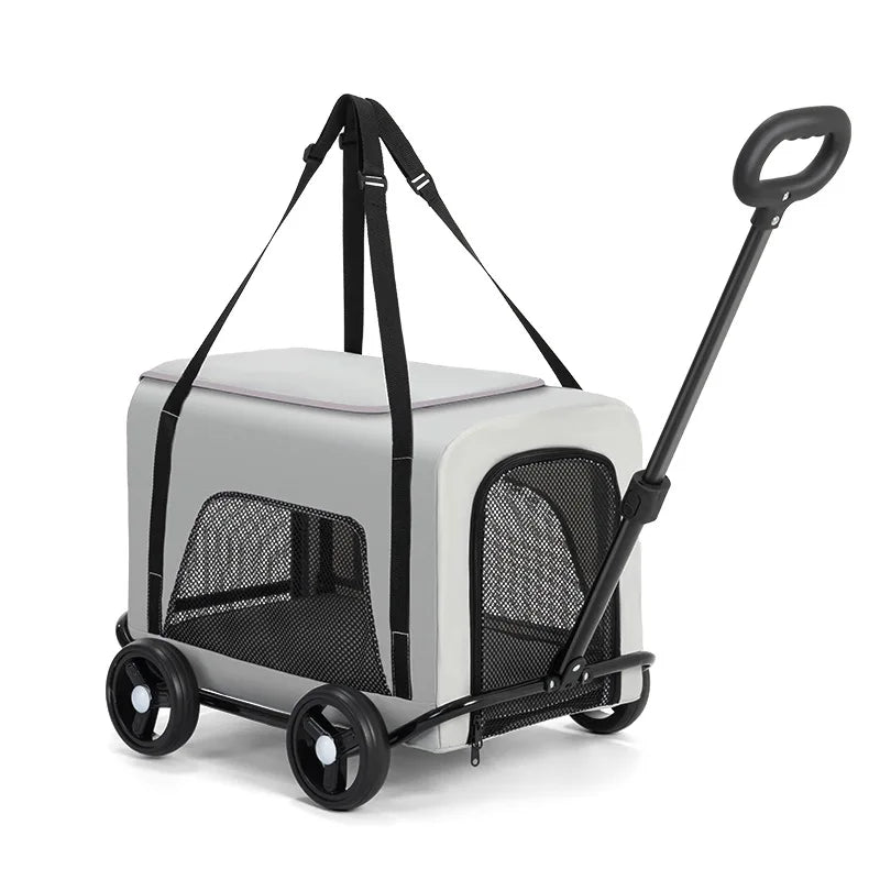 360 ° Rotating Rod Lightweight Folding Small And Medium Pet Stroller Outdoor 3-sided Breathable Window Cat Dog Backpack
