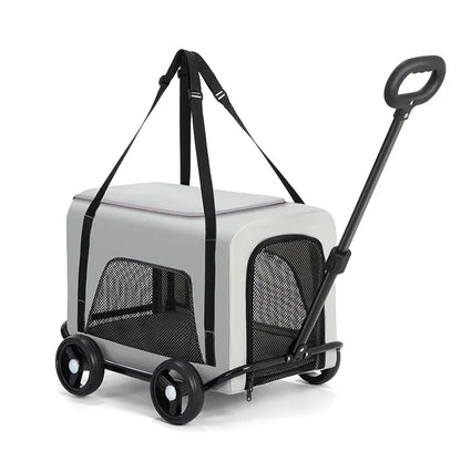 360 ° Rotating Rod Lightweight Folding Small And Medium Pet Stroller Outdoor 3-sided Breathable Window Cat Dog Backpack