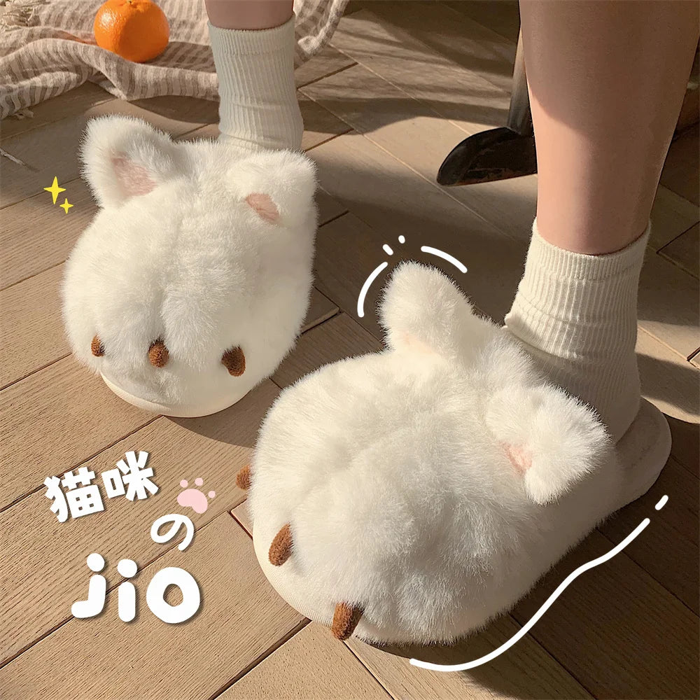 Cute Warm Cat Paw Cotton Slippers For Women's 2022 Winter Home Plush Anti-skid Slipper Funny Household Shoes