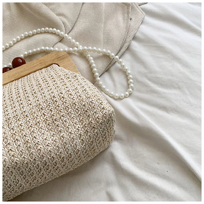 Design Woven Straw Clip Handbags and Purses Shouler Crossbody Bags for Women New Vintage Summer Beach Ladies Messenger Bags
