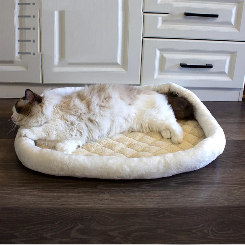 Thicken Plush Cat Bed Soft Warm Square Beige Grey Pink Cushion for Dogs Sleeping Sofa for Sphynx Cat Kittens Supplies in Winter