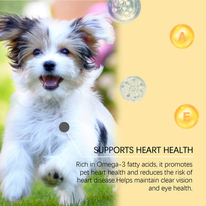 Canine Multivitamin Fish Oil Tablets for Dogs Coat Care Formula with Omega-3, Reduce Shedding & Nourish Skin Health Supplement