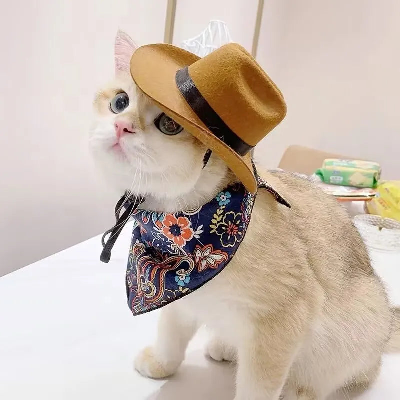 Pet Hat Dog Cat Western Cowboy Hat Halloween Pet Outdoor Caps  Funny Retro Photo Prop Dog Accessories Doll Decor Pet Products