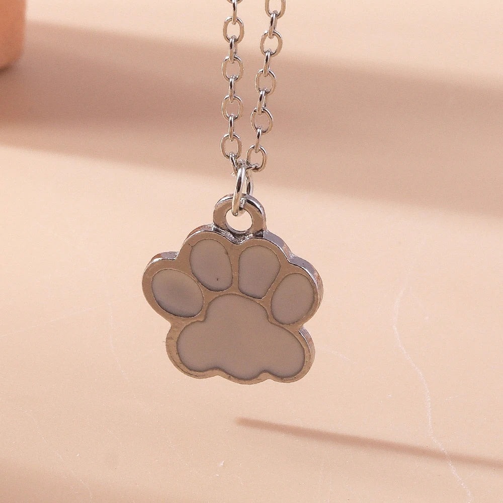 Cute Enamel Dog Cat Paw Necklaces for Women Men BFF Best Friends Couple Matching Pendant Necklace Set Birthday Gifts