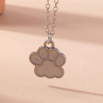 Cute Enamel Dog Cat Paw Necklaces for Women Men BFF Best Friends Couple Matching Pendant Necklace Set Birthday Gifts