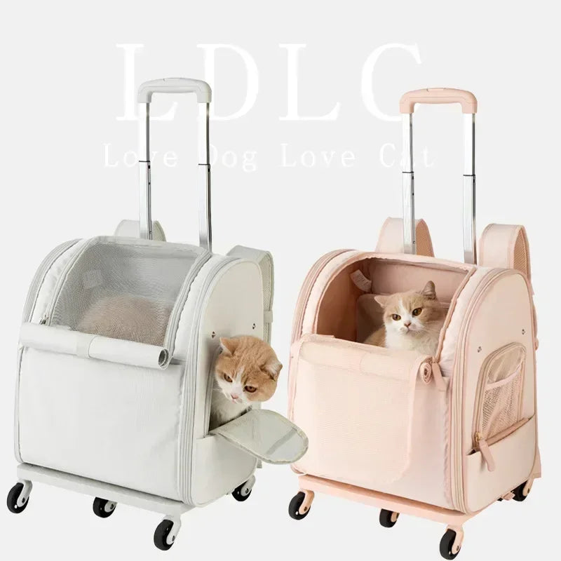 New Pet Trolley Bag Waterproof Oxford Cloth Cat Backpack Portable Foldable Lightweight Pet Trolley Case Dog Stroller Carrier