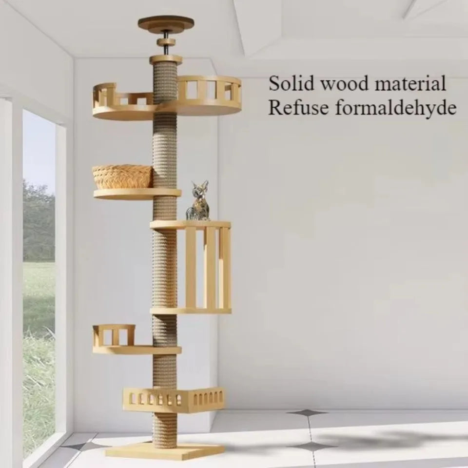 Cat Tree Floor To Ceiling For Large Cats Multifunction Tower Soft Flannel Hammock Sisal Bed Pet Supplies Wooden Cat Scratcher