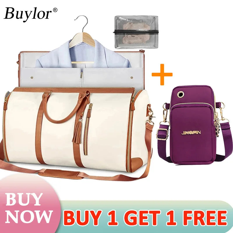 Buylor 2pcs Bags Folding Suit Bag Large Capacity Travel Luggage Bag With Shoe pouch Waterproof Women Handbag Outdoor Fitness Bag