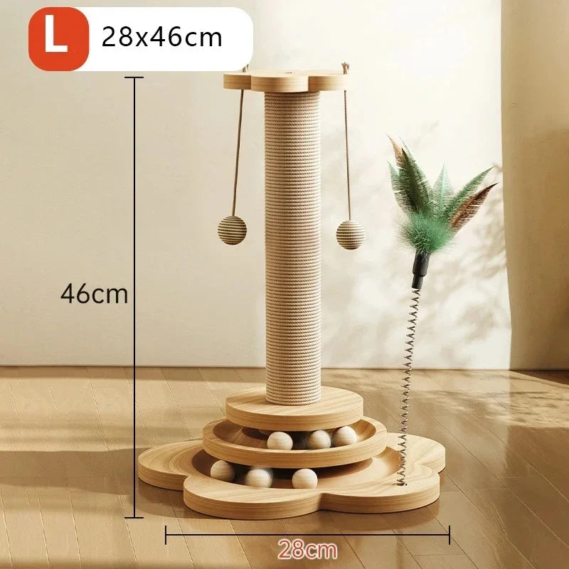 Sisal Scratching Post for Cat Solid Wood Cats Turntable Durable Kitten Claw Grinder Training Toy Wear-resistant Cat Scratcher