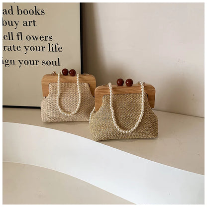 Design Woven Straw Clip Handbags and Purses Shouler Crossbody Bags for Women New Vintage Summer Beach Ladies Messenger Bags