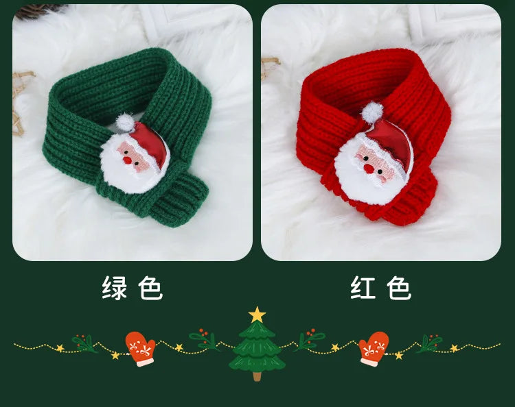 New Pet Knitted Christmas Scarf Cat Dog Yarn Cartoon Elk Snowman Warm Plush Hat Set Dog Accessories for Small Dogs