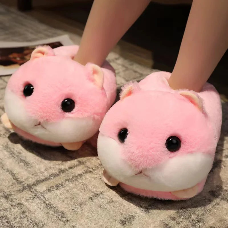 7 Colors Cute Cartoon Animal Plush Slippers Husky Dog Hamster Rabbit Bunny Soft Stuffed Shoes Warm Winter Indoor Slides