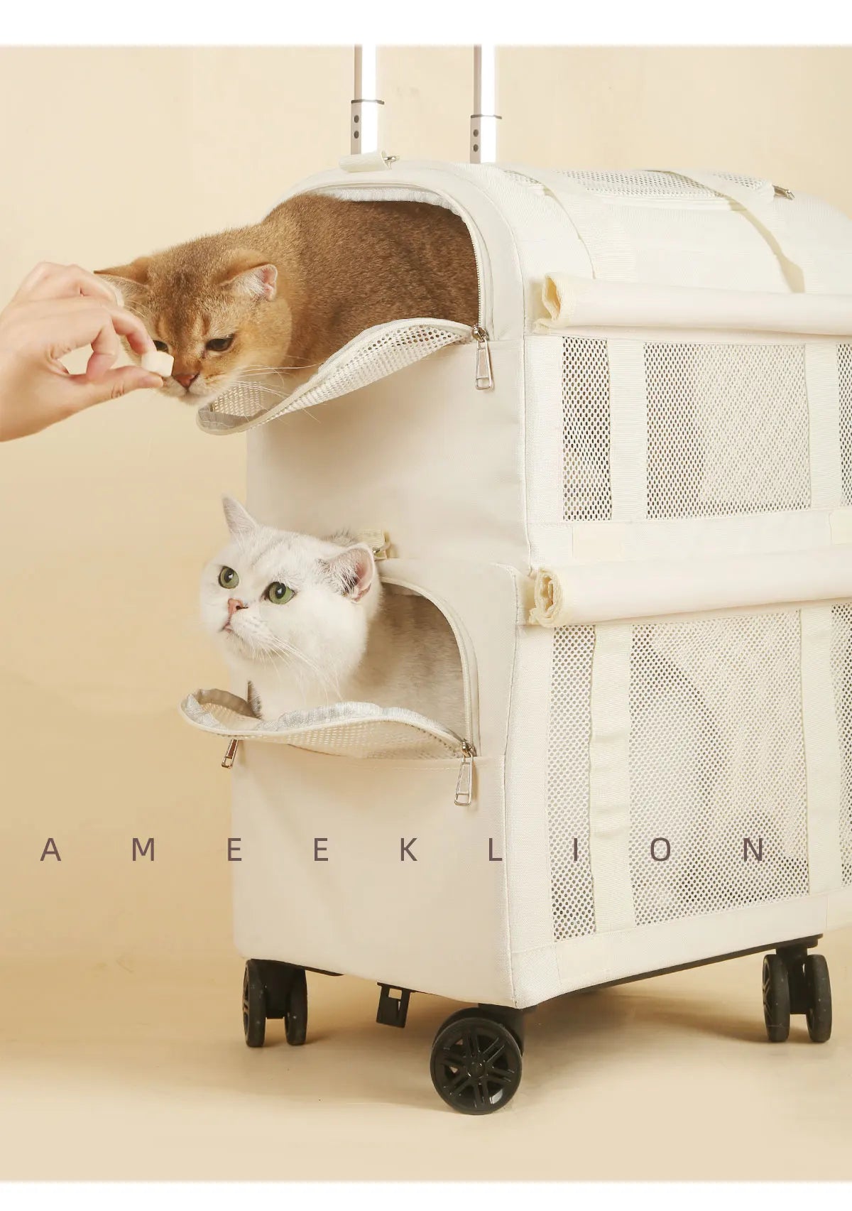 High Aesthetic Pet Trolley Box 2-layers Design Cat Basket Breathable Comfortable Transport Case Convenient Travel Pet Trolley