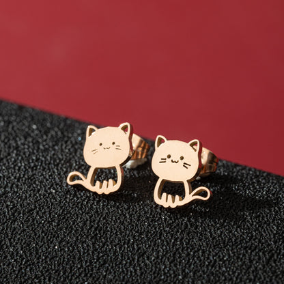 Jisensp 1ペア 漫画動物猫イヤリング かわいいステンレススチール 子猫スタッドイヤリング レディース ガールズ 面白いジュエリー イヤリング