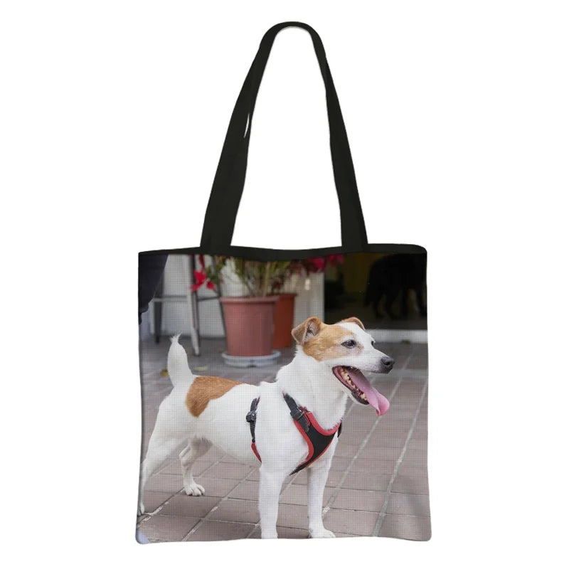 Jack Russell Terrier Women Tote Bag Labrador Print Pets Dog Student Casual Daily Use Single Handbags Portable Shoulder Bag Gift