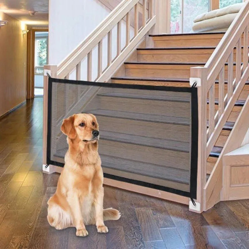 Foldable Pet Dog Gate Door Barrier Safety Guard Fence Mesh Enclosure Rectangle Magic Safety Gate Dog Safeguard With Hook