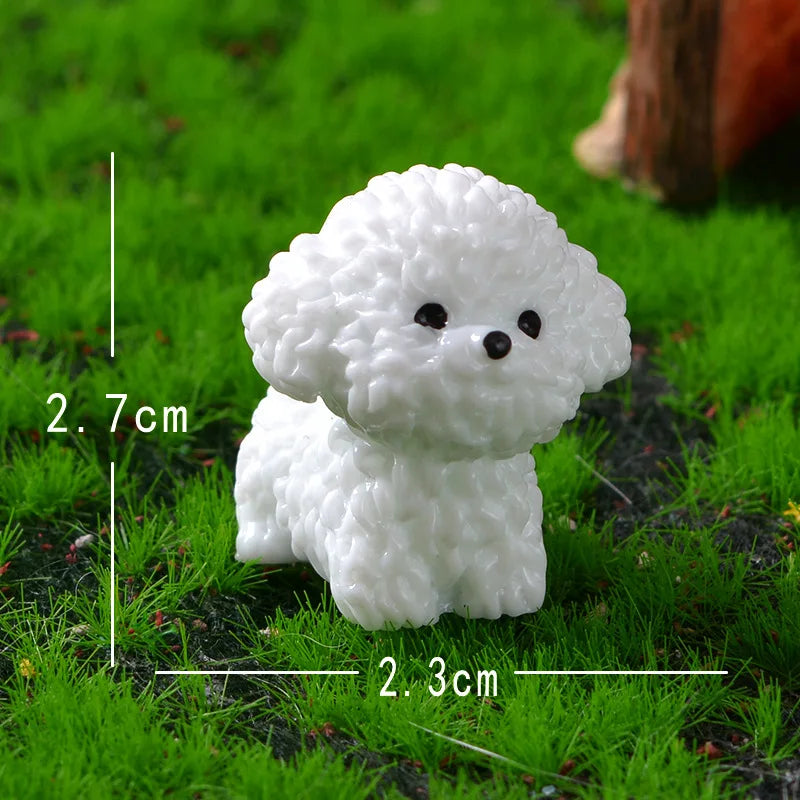 Mini Cute Bichon Frise Dog Figurines Miniature Craft Fairy Garden DIY Kids Bedroom Living Room Car Ornament Home Desk Decoration