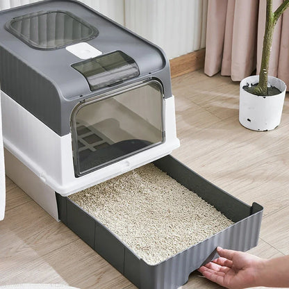 Cat Litter Box With UVC Ultraviolet Function Large Enclosed Top Entry Anti-Splashing Litter Box With Lid Convenient Auto-Off
