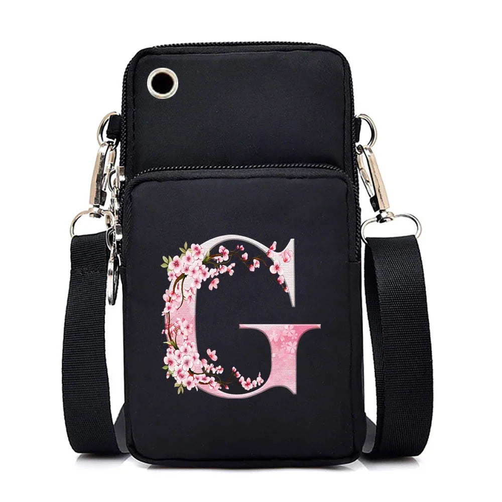 Women‘s Messenger Bag Small Handbag Crossbody Shoulder Wallet for Phone Sakura 26 Alphabet Print Coin Purse Ladies Card Holder