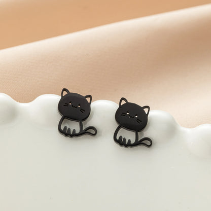 Jisensp 1ペア 漫画動物猫イヤリング かわいいステンレススチール 子猫スタッドイヤリング レディース ガールズ 面白いジュエリー イヤリング