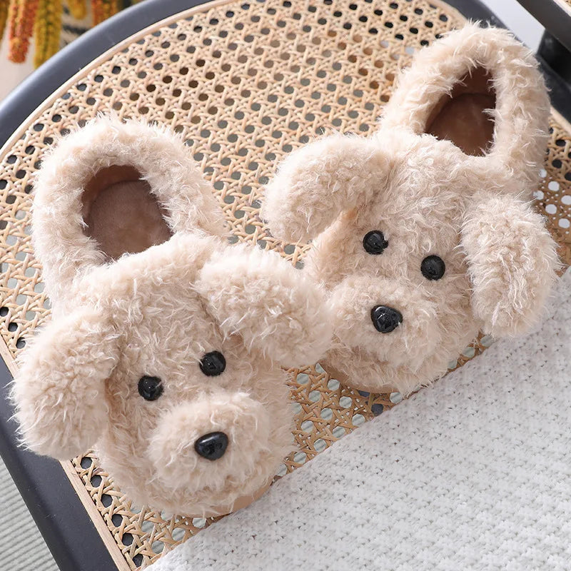 Pallene Short Fur Slippers For Women 2023 Winter Warm Furry Cozy Cotton Shoes For Home Indoor Cute Dog Couples Antiskid Slippers