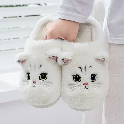 Footsie Cat Slippers Women's Winter Warm Shoes Free Shipping Funny Kitty Animal Slides Woman Fluffy Fur Mules Birthday Gift Toys