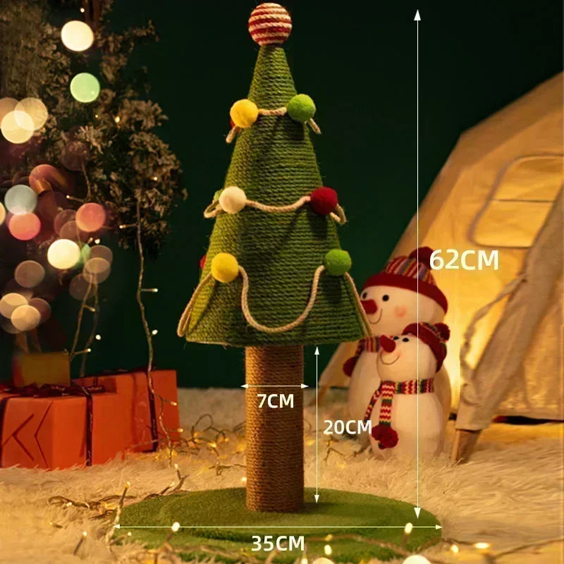 Christmas Cat Climbing Frame Cat Tree Integrated Snowman Pet Climbing Frame Occupying Sisal Wear-resistant Cats Scratch Pole Toy