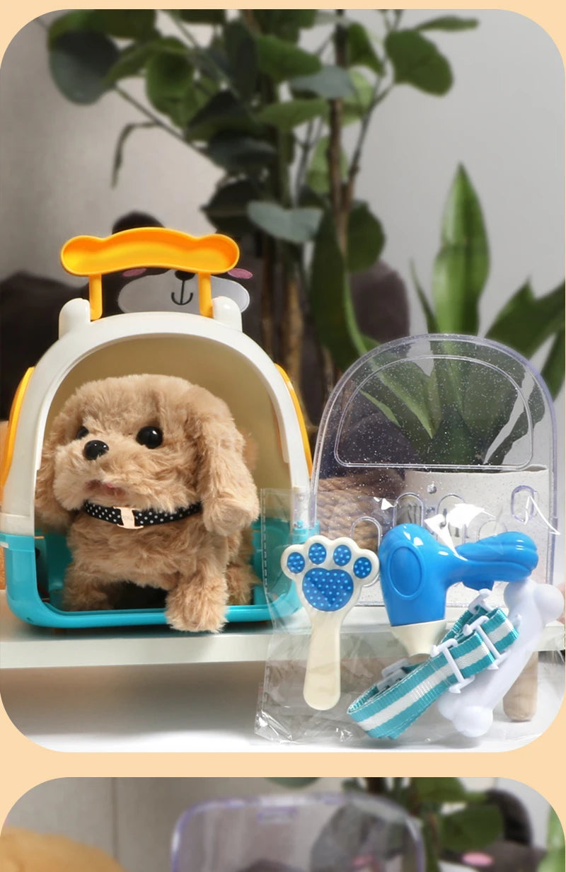 Children Pretend Play Simulation Plush Animals Eelectric Walking Cute Stuffed Dog Cat Backpack Set Education Toy for Girls