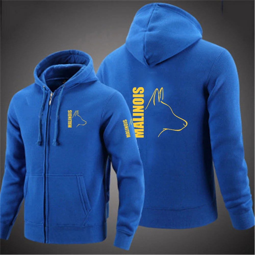 Silly Dog Belgian Malinois K9 Dog 2024 Men's Printing Solid Color Zipper Hooded Jacket Casual fashion Sweatshirt Pullover Tops