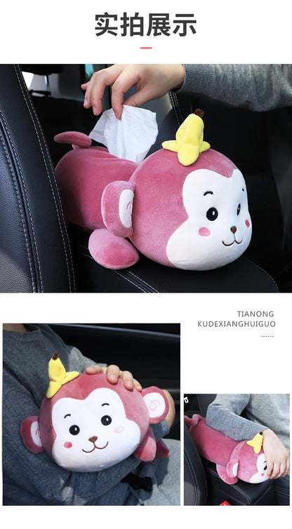 Monkey Tissue Holder for Car Plush Cute Car Tissue Holder High Quality Cartoon Dog Car Tissue Box Armrest Box