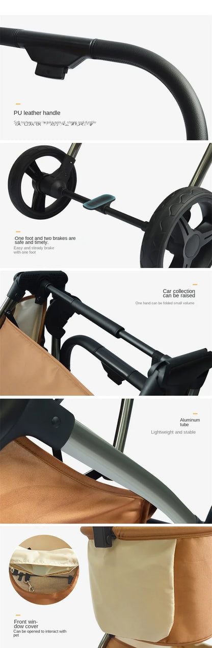 Luxury Pet Stroller with High View and Detachable Carrier Bag for Small and Medium Dogs and Cats