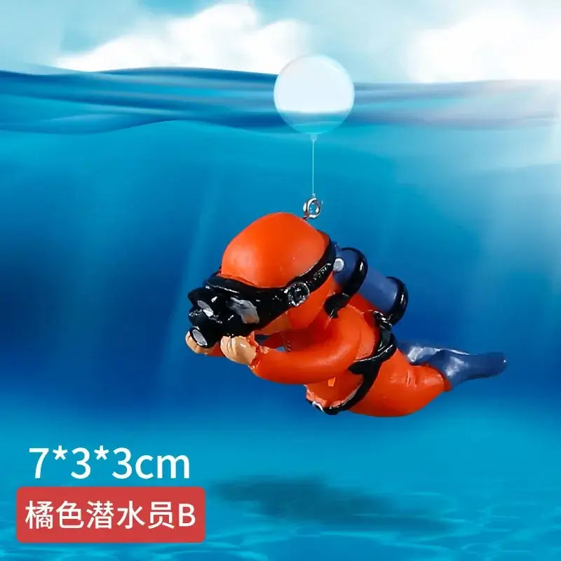 Cute Luminous Green Mini Diver Simulated Floating Frogman Kawaii Miniature Figures Fish Tank Aquarium Decoration Ornaments