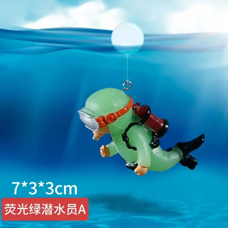 Cute Luminous Green Mini Diver Simulated Floating Frogman Kawaii Miniature Figures Fish Tank Aquarium Decoration Ornaments