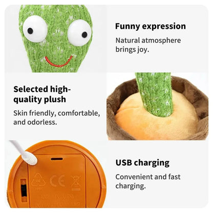 Dancing Cactus Repeat Talking Toy Electronic Plush Toys Can Sing Record Lighten USB Early Education Funny Gift Interactive Bled