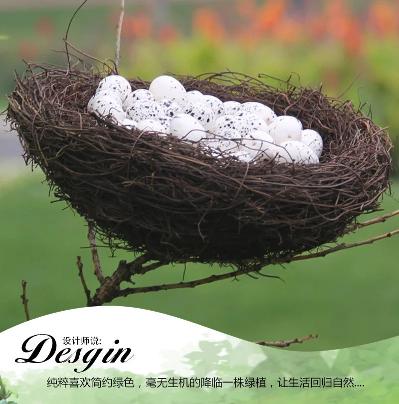 Bird Cage Round Rattan Bird Nest Easter Handmade DIY Craft Vine Simulation Bird Nest Egg Decor Props Home Garden Window Display